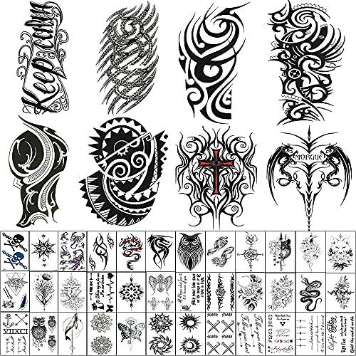 AWLEE 45 Sheets Temporary Tattoo Stickers Large Tribal Totem Black Fake Tattoos for Men Women Waterproof Removable (Pattern2)