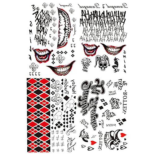 Fake Tattoos, 2-Sheet Men Tattoos and 2-Sheet Women Temporary Tattoo Stickers for Halloween Props Costume Party Cosplay