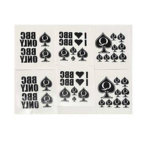 6 Sheet Temporary Tattoo Set QoS, BBC ONLY, I Love BBC 38 Total Tattoos Queen of Spades
