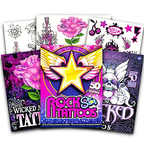Rocker Temporary Tattoos for Women Girls Teens Ultimate Set ~ Halloween Party Supplies (125 Tattoos ~ Hearts, Rock, Punk, Rose, Skull Themes)