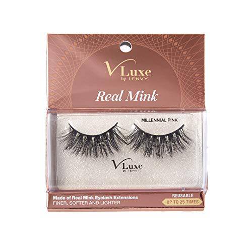 V Luxe by iEnvy False Eyelashes Real Mink Lashes Dramatic Long Eyelashes (Millennial Pink)