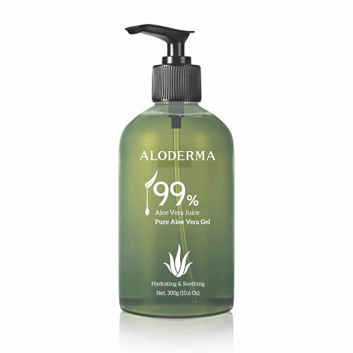 Aloderma 99% Organic Aloe Vera Gel, Bottled within 12 Hours of Harvest (300g, 10.6 oz), No Sticky Residue - No Powder Concentrates or Water Added - Eco-Friendly