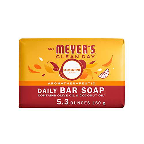 Mrs. Meyer’s Clean Day’s Bar Soap, Use as Body Wash or Hand Soap, Cruelty Free Formula Made with Essential Oils, Clementine Scent, 5.3 oz, 1 Bar
