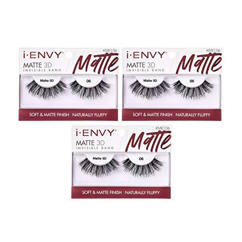 i-Envy 3 Pairs False Eyelashes Matte 3D Collection, Invisible Band, Soft & Matte Finish