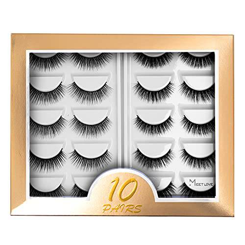 BlueSmurfs 10 Pairs Lashes Bulk 3D Natural Fluffy Short False Eyelashes - 2 Styles Faux Mink Eye Lashes Natural Look - Valentine’s Day Fake Lashes Pack Suitable For Daily Use