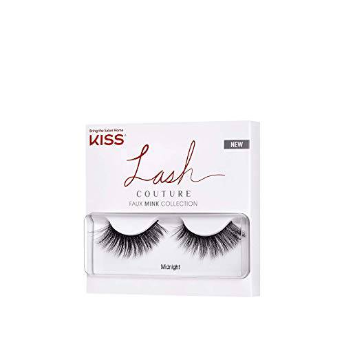 KISS Lash Couture Faux Mink False Eyelashes 1-Pack, Knot-Free Lash Band, Reusable, Contact Lens Friendly, Easy To Apply, Ultrafine, Tapered, Synthetic Fake Lashes, Style Midnight, 1 Pair