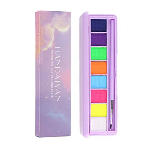 Water Activated Colorful Eyeliner Palette Sets,2 Packs Hydra Neon Eye Liner Matte with Eyeliner Brushes , Water Based Body Face Black White Graphic Makeup Paint Palette Kits, UV Glow in the Black Light