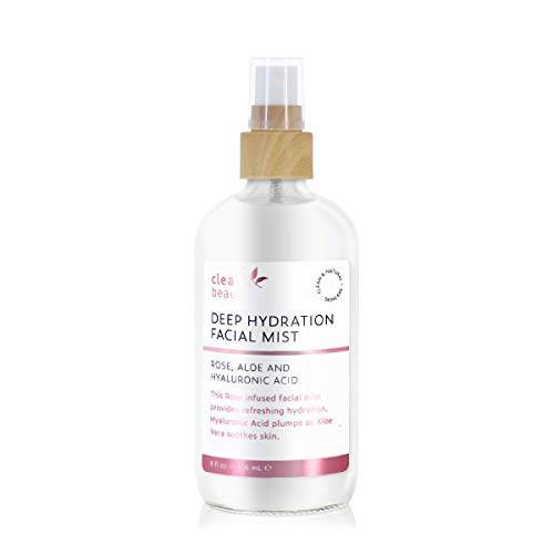Clean Beauty Deep Hydration Facial Mist with Rose, Aloe & Hyaluronic Acid - Hydrates, Strengthens & Plumps | Smooth Fine Lines & Wrinkles | Soothe Redness & Irritation | Made in USA (8 fl oz)
