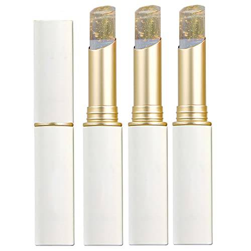 3Pcs Crystal Jelly lipstick, Color Changing Lipstick Long Lasting Nutritious Lip Balm Lips Moisturizer Magic Temperature Color Change Lip Gloss for Women and Girl (Gold foil)