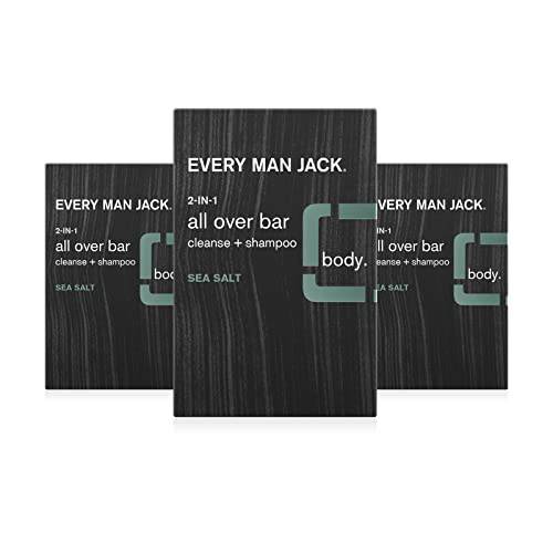 Every Man Jack Men’s 2-in-1 All Over Bar - Sea Salt| Naturally Derived, Parabens-free, Pthalate-free, Dye-free, Certified Cruelty Free, Made With 100% PCR Paper | Pack of 3