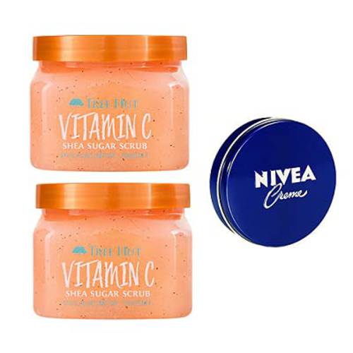 Tree Hut Vitamin C Shea Sugar Scrub Size 18 oz (2 pack) Travel Size Body Cream 1 Oz., Orange, 2 pack of 16 Ounce, and 1 pack of 1 Ounce