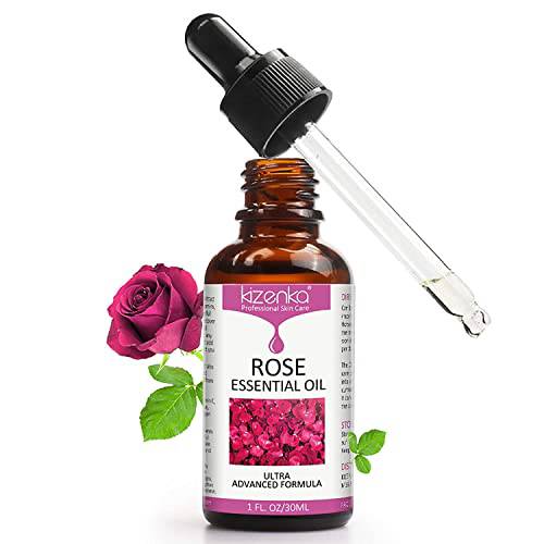 Rose Essential Oil, Organic Vitamin E Oil for Skin, Natural Facial Oil, Moisturizer Rose Oil for Dry Skin, Anti Aging & Anti Wrinkle Serum, Reduce Hyperpigmentation, 1Fl Oz ( 30ml)