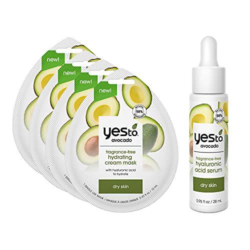 Yes To Avocado Fragrance-Free Bundle, 4 Ct Nourishing Cream Masks & Serum, Perfect Combination To Restore Dry & Parched Skin, With Avocado Oil & Hyaluronic Acid, Natural, Vegan & Cruelty Free, 5-Pack