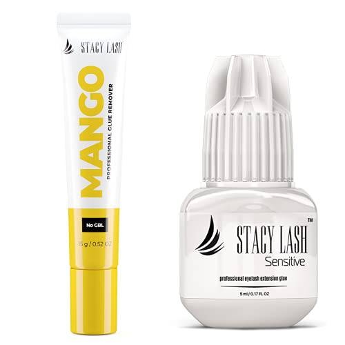 Mango Cream Remover + Sensitive Eyelash Extension Glue - Stacy Lash 5 ml / 5-6 Sec Drying time/Retention – 4-5 Weeks/Professional Use Only/Black Adhesive/Cream Remover/ 15g / GBL Free