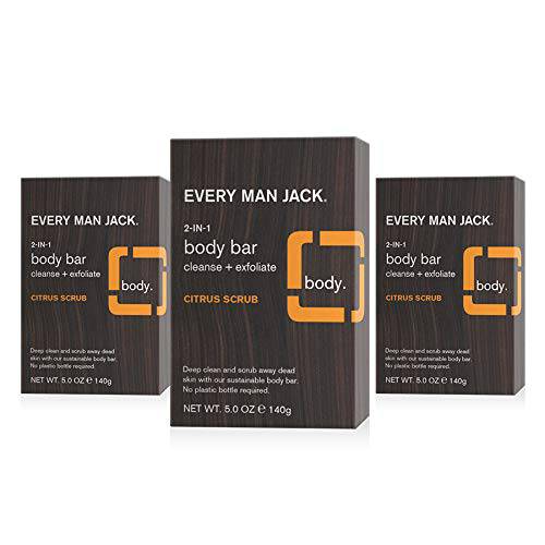 Every Man Jack Citrus Mens Soap Bar for Body and Hair - Bar Soap for Men with Wheat Bran, Shea Butter, and Aloe Vera to Deep Clean, Hydrate, and Soothe Skin - Naturally Derived, Zero Harmful Chemicals - 3 Pack