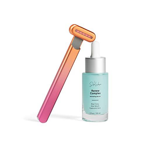 SolaWave 4-in-1 Facial Wand and Renew Complex Serum Bundle | Red Light Therapy for Face and Neck | Microcurrent Facial Device for Anti-Aging | Face Massager with Anti-Wrinkle Serum | Blue/Pink Ombre