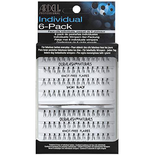 Ardell False Eyelashes Knot-Free Individuals Short Black, 6-Pack (contains 6 packs of lash trays with 56 Individual Lashes each)