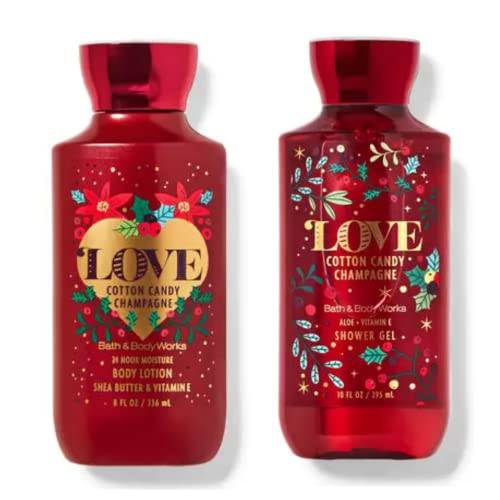 Bath and Body Works Gift Set of 10 oz Shower Gel and 8 oz Lotion (Love Cotton Candy Champagne)