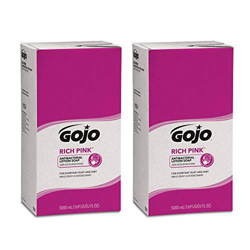 GOJO RICH PINK Antibacterial Lotion Soap, Floral Balsam Fragrance, 5000 mL Lotion Hand Soap Refill for GOJO PRO TDX Push-Style Dispenser (Pack of 2) - 7520-02