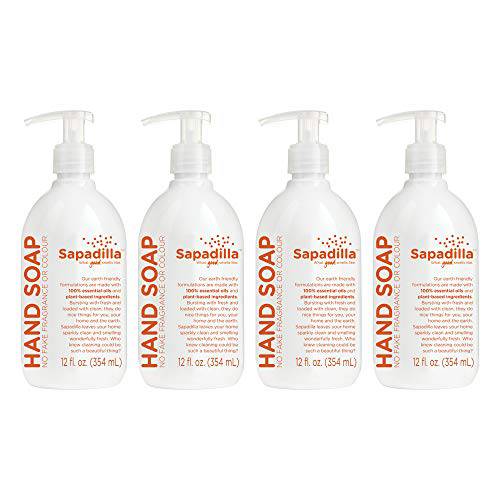 Sapadilla Grapefruit + Bergamot Biodegradable Liquid Hand Soap Pump, 12 Ounce, (Pack of 4)
