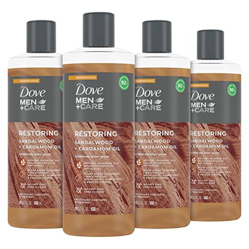 Dove Men+Care Body Wash For Fresh, Healthy-Feeling Skin Sandalwood + Cardamom Oil Cleanser That Effectively Washes Away Bacteria While Nourishing Your Skin 18 oz 4 Count