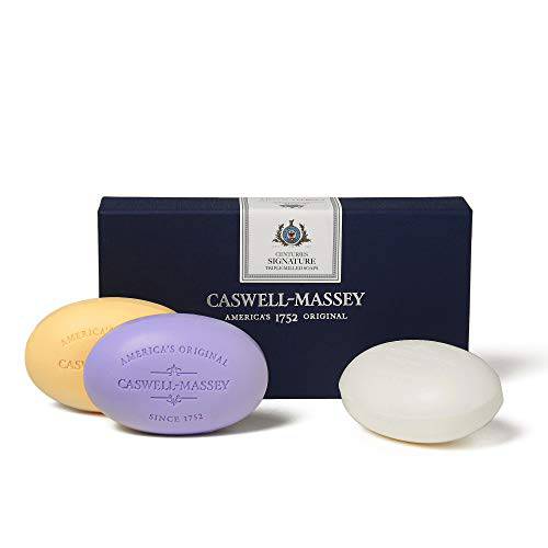 Caswell-Massey Triple Milled Centuries Signature Three-Soap Set, Almond, Lavender & Verbena Soap Bars For Men & Women, Made In USA, 5.8 Oz (3 Bars)