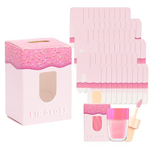 RONRONS 30 Pieces Ice-cream Lip Gloss Tubes Boxes Packaging Boxes, Pink Lipstick Boxes Paper Lipstick Pack Box Reusable Paper Packaging Boxes Wrap Film for DIY Lip Gloss Gifts