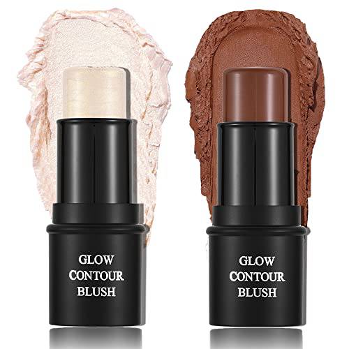 CCbeauty 2Pcs Bronzer Contour Highlighter Stick Makaup, Cream Shimmer Highlight Bronze Sticks for Cheek,Brighten & Shade Pencil, Highlighting contouring Shaping Trimming Shimmer Pen for All Skin Tones