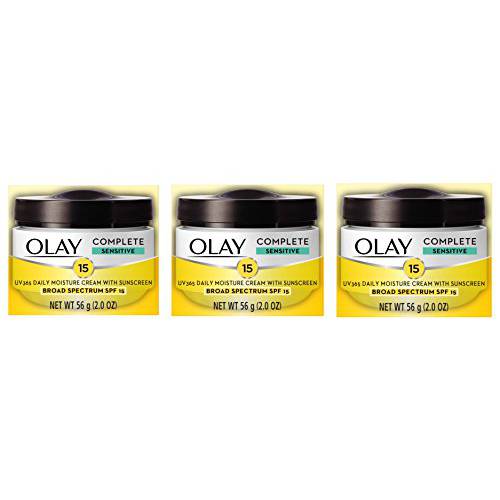 Face Moisturizer by Olay, Complete All Day Moisture Face Cream with Sunscreen, SPF 15, Sensitive Skin, 2.0 Oz (Pack of 3)