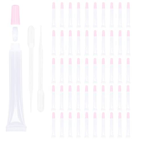 50 PCS Empty long slim 15ml squeeze pink lip gloss tubes lip oil sofe lipgloss tubes (pink lid)