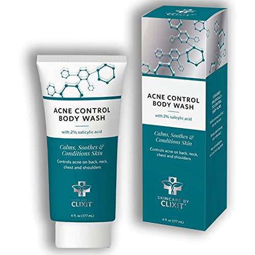 cliXit Acne Control Body Wash with Salicylic Acid - Controls Acne on Back, Neck, Chest and Shoulders – Remove Excess Surface Oils, and Unblock Pores - Refreshing Scent - 177 ml / 6 Fl oz Tube
