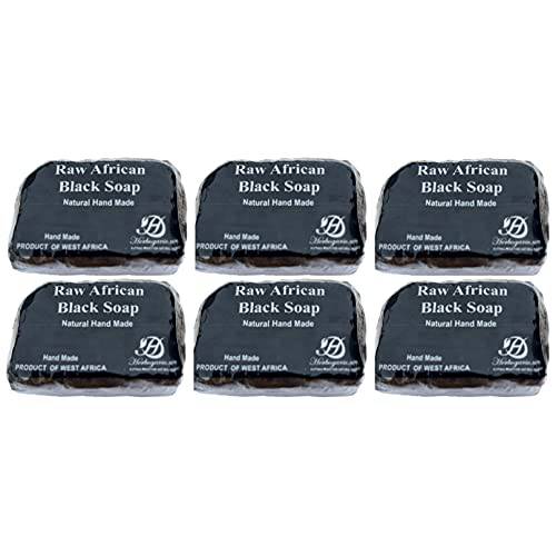 HERBOGANIC Raw African Black Soap – Natural Soap Bar with 100% Organic Ingredients Black African Soap for Acne Treatment, Dark Spot remover for face – 6 oz Each (Pack of 6)