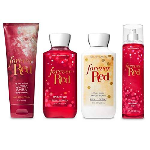 Bath and Body Works FOREVER RED Deluxe Gift Set - Body Lotion - Fine Fragrance Mist - Body Cream -and Shower Gel - Full Size