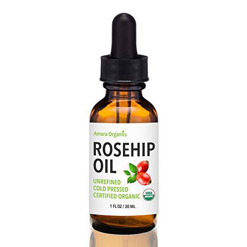 Amara Rosehip Oil for Face - Unrefined & Cold Pressed Essential Oil from the Seed - Nourishing for Skin & Hair - USDA Certified Organic & 100% Pure - 1 Oz