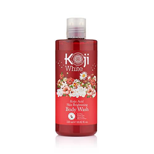 Koji White Kojic Acid Skin Brightening Body Wash - Daily Moisturizing Skin Cleanser, Uneven Skin Tone with Flower Acid Extracts, Hyaluronic Acid, Vitamin E, B5 - Vegan & Cruelty-Free, 10.82 Fl Oz