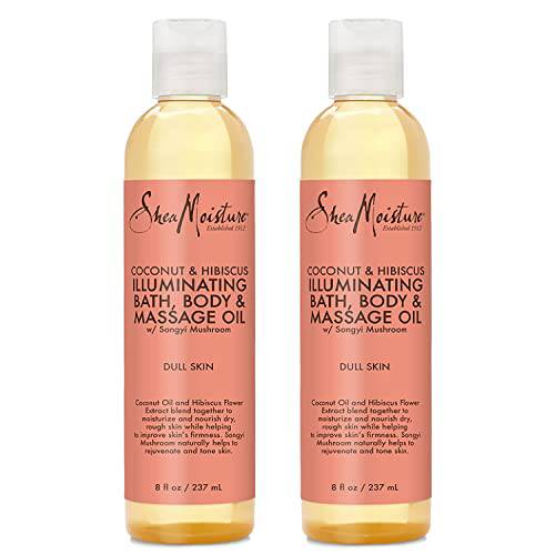 Shea Moisture Body Oil with Coconut & Hibiscus for Bath and Shower, Coconut Massage Oil & Coconut Body Oil, Shea Moisture Body Oil with Hibiscus Flower Extracts (2 Pack, 8 Oz Ea)
