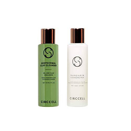 CIRCCELL Geothermal Clay Cleanser and Mandarin Cleansing Milk - Hydrating Facial Cleansers - Suitable for All Skin Types