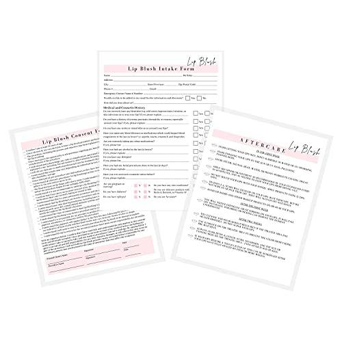 Lashicorn Lip Blush Consent Form, Intake Form, Aftercare Form | 75 Pack | 8.5x11 inch Paper Size Form | 25 Consent Forms, 25 Client Intake Forms, 25 Aftercare Forms