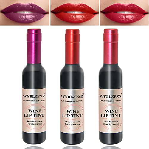 WYBLZPXZ 3 Colors Wine Lip Tint,Liquid Wine Lipstick,Wine Tint Lip Stain,Matte Long Lasting Waterproof Lip Gloss Set for Creating Natural Moisturizing Lip Makeup（Set B