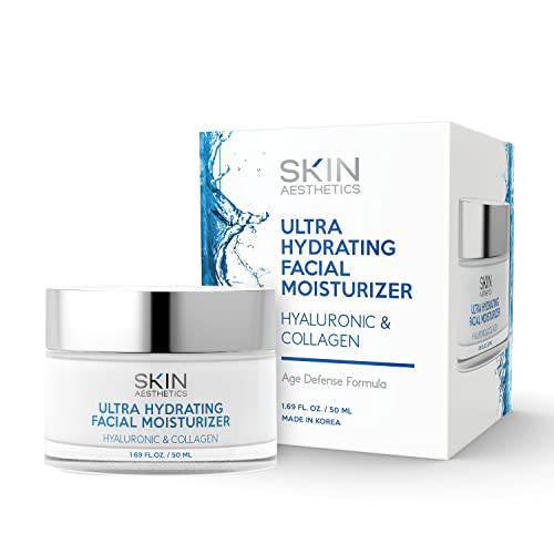 Skin Aesthetics Ultra Hydrating Facial Moisturizer, Hyaluronic Acid & Collagen Age Fighter, Ultra Moisturizing Cream, Anti Aging Benefits for the Face and Eyes, Use Day or Night (50 ml)