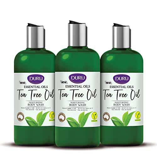 Duru Shower Gel Body Wash with Tea Tree Oil for Women & Men, Moisturizing Liquid Bath Body Soap, Produced with Cold Press Oil Method, Vegan Formula, 0% Paraben, Silicon & Gluten, 16.9 oz - Pack of 3