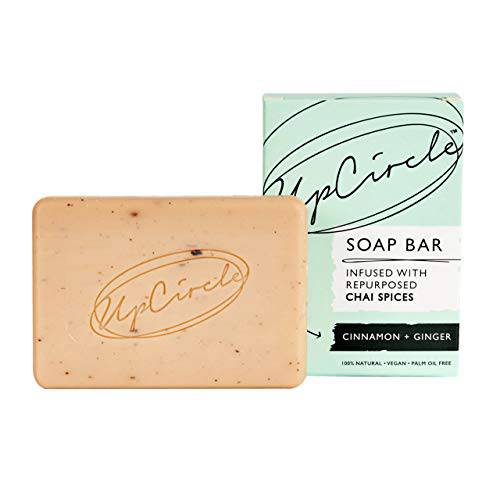 UPCIRCLE Cinnamon + Ginger Chai Soap Bar 3.5oz - Certified Organic Vegan Cleanser For Face And Body - French Pink Clay + Glycerin Reducing Redness + Irritation - Natural, Cruelty-Free + Palm Oil Free