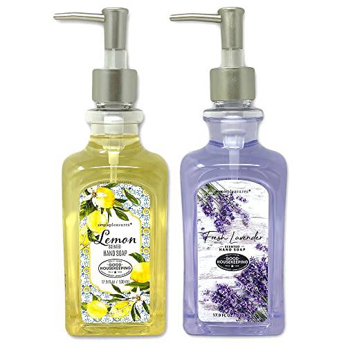 SIMPLE PLEASURES Scented Hand Soap Variety Pack - Refillable Pump Handsoap Dispenser for Bathroom or Kitchen Countertop- Backed by The Good Housekeeping Seal – 17.9 fl oz (2 Pack) - Lemon Citrus & Lavender