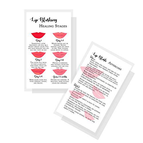 Lip Blush Stages of Healing & Aftercare Instructions Cards | Package of 50 | Double Sided Size 2 x 3.5 inches Business Card | White with Red Lips Design