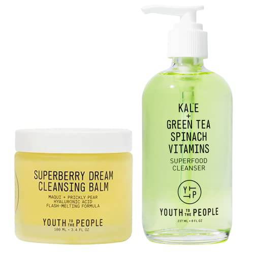 Youth To The People Double Cleansing Bundle - Superfood Cleanser (8oz) + Superberry Dream Cleansing Balm (3.4oz) - Face Wash, Makeup Remover Balm Two Product Set - Clean, Vegan Skincare