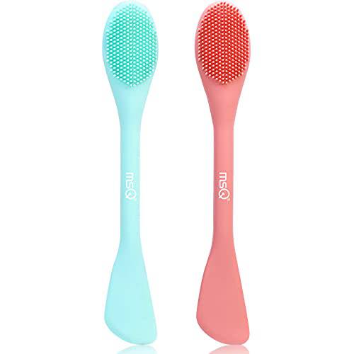 MSQ Silicone Face Mask Brush, Soft Facial Cleansing Scrubber, 2 Pack Double-End Facial Mask Brush for Mud, Clay, Charcoal Mixed Mask, DIY, Skincare Applicator Tools for Apply Cream, Lotion