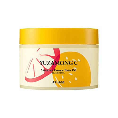 APLAGE Vitamin C & E Yuzu Toner Pads, All in One Daily Skin Care, Exfoliating, Hydrating, Toning, Vegan Certified Face Pads for Toner, Yuzu & Grapefruit Extract Essence for Sensitive Skin (60 Pads)