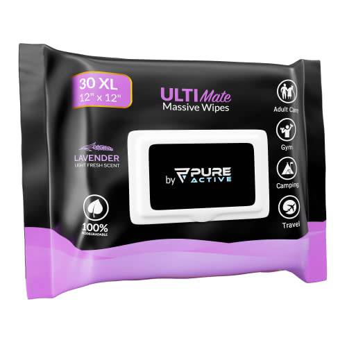 Showerless Body Wipes for Women Deodorant Wipes Women - 30 Extra large 12x12 Lavender Body Wipes - Rinse Free Face Wipes Deodorant Wipes After Gym Travel Camping Shower Adult Bathing Wipes