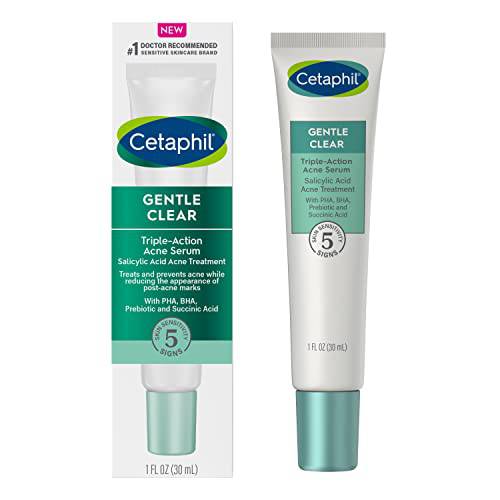 Cetaphil Gentle Clear Triple-Action Acne Treatment Serum with Salicylic Acid, Treats and Prevents Acne, Great for Post-Acne Marks, for All Skin Types, 1oz