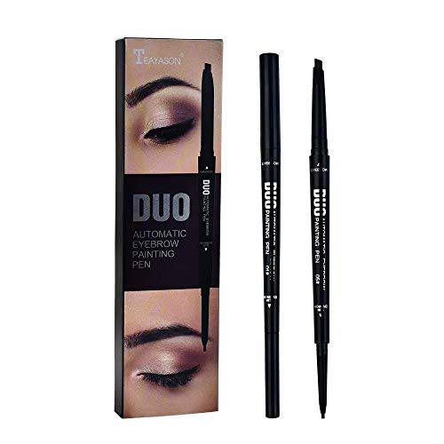 Double-headed ultra-fine eyebrow pencil, auto-rotating triangle eyebrow pencil, durable, waterproof, sweat-proof, five colors to choose from (Pack of 1, 01Gray black)